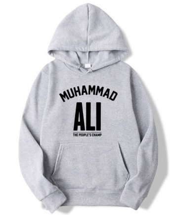 Muhammad Ali Printing Blended Cotton Gray Hoodie
