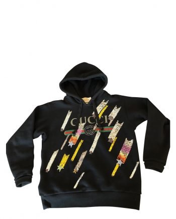 Black GUCCI Hoodie with Sequins and Jewels (front)
