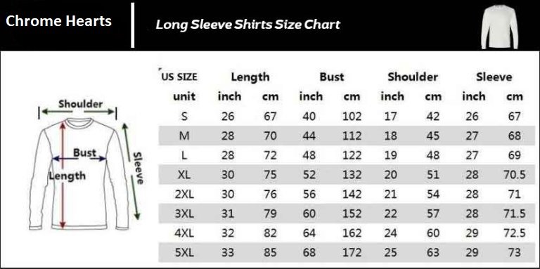 chrome hearts t shirt size chart